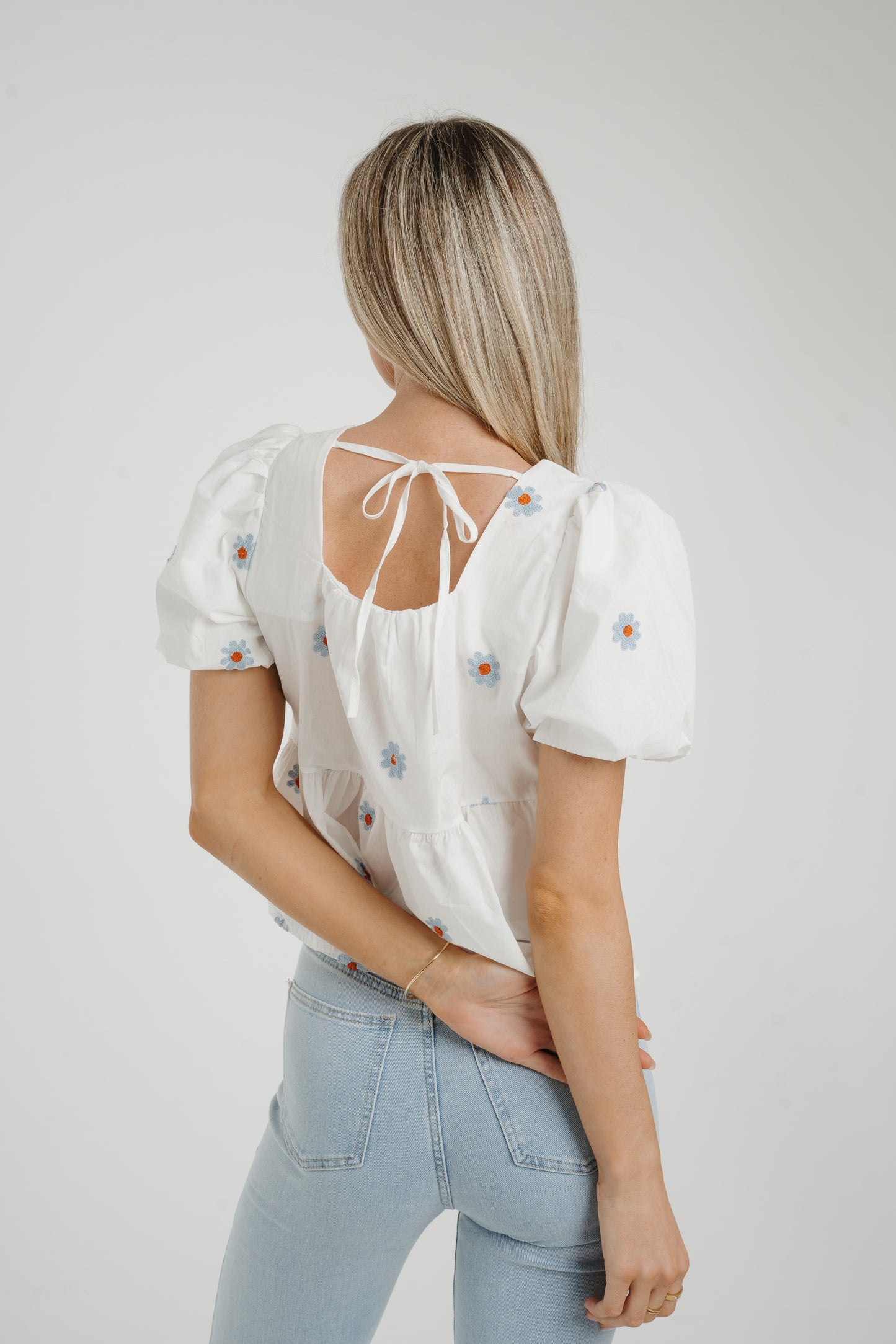 Holly Blue Floral Top In White