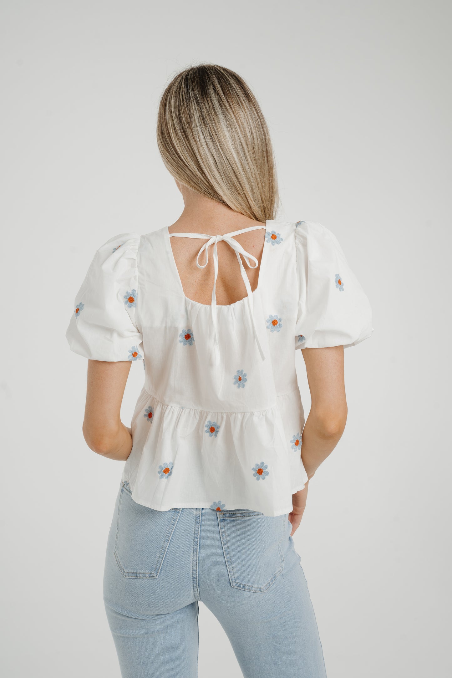 Holly Blue Floral Top In White