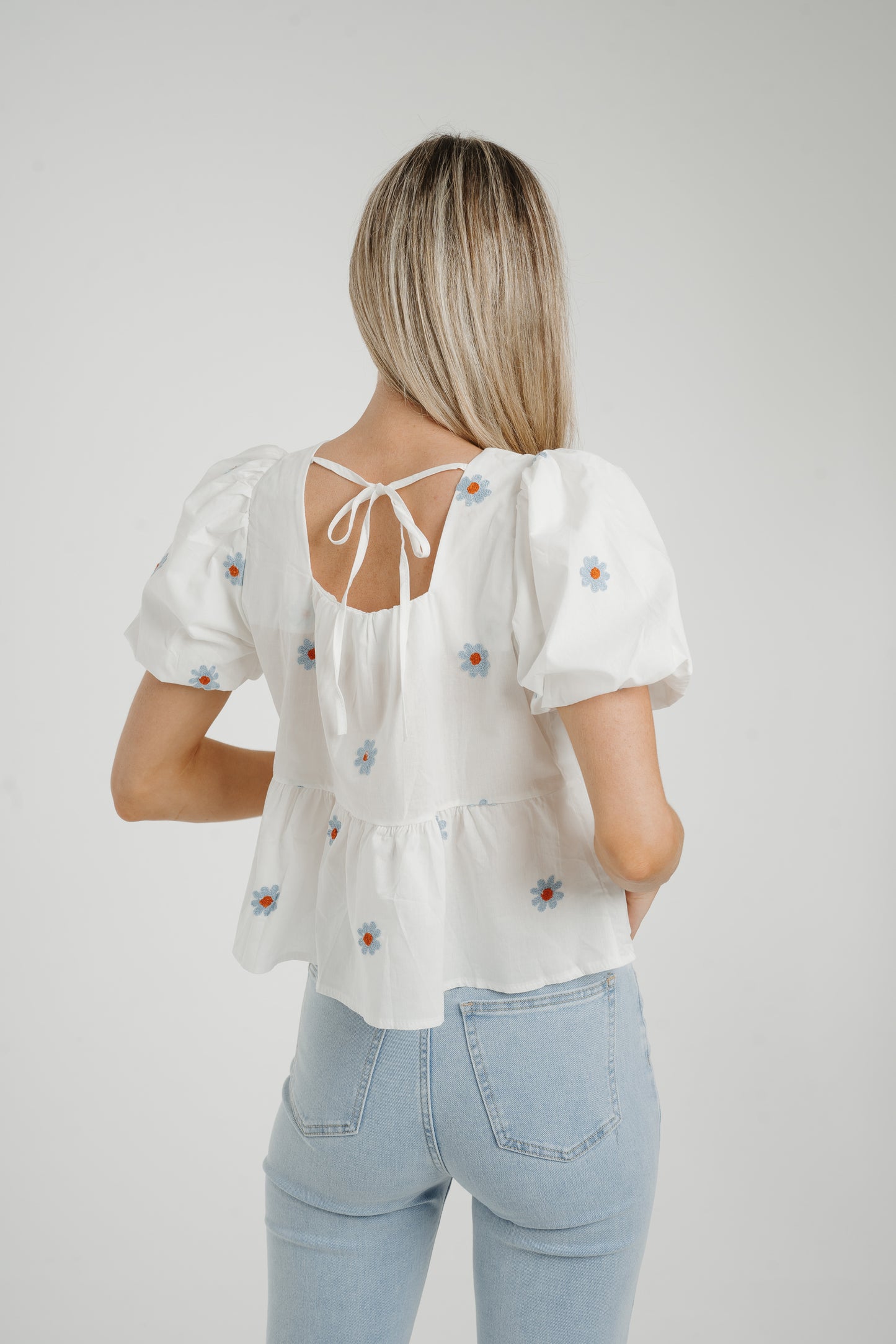 Holly Blue Floral Top In White