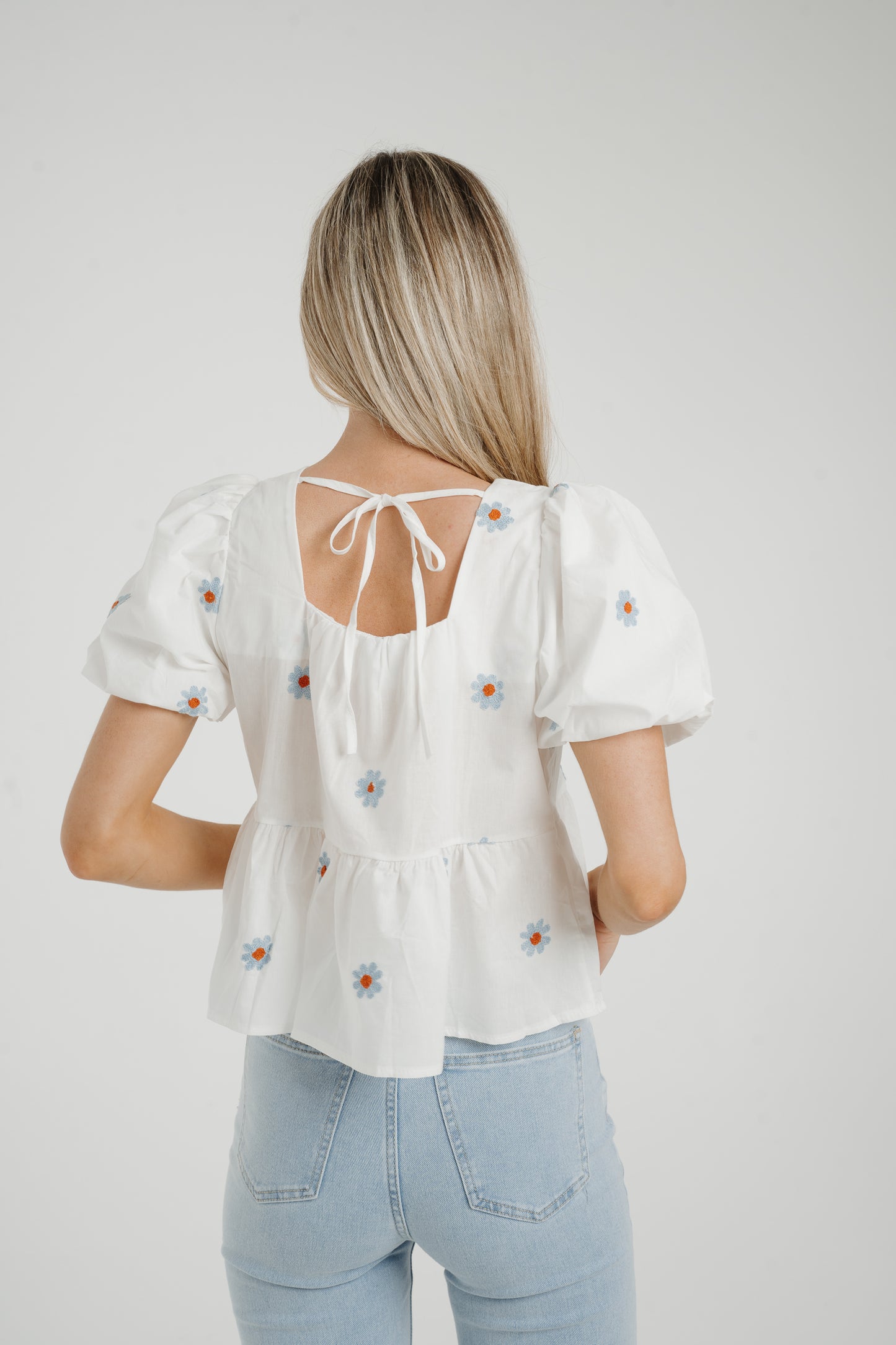 Holly Blue Floral Top In White