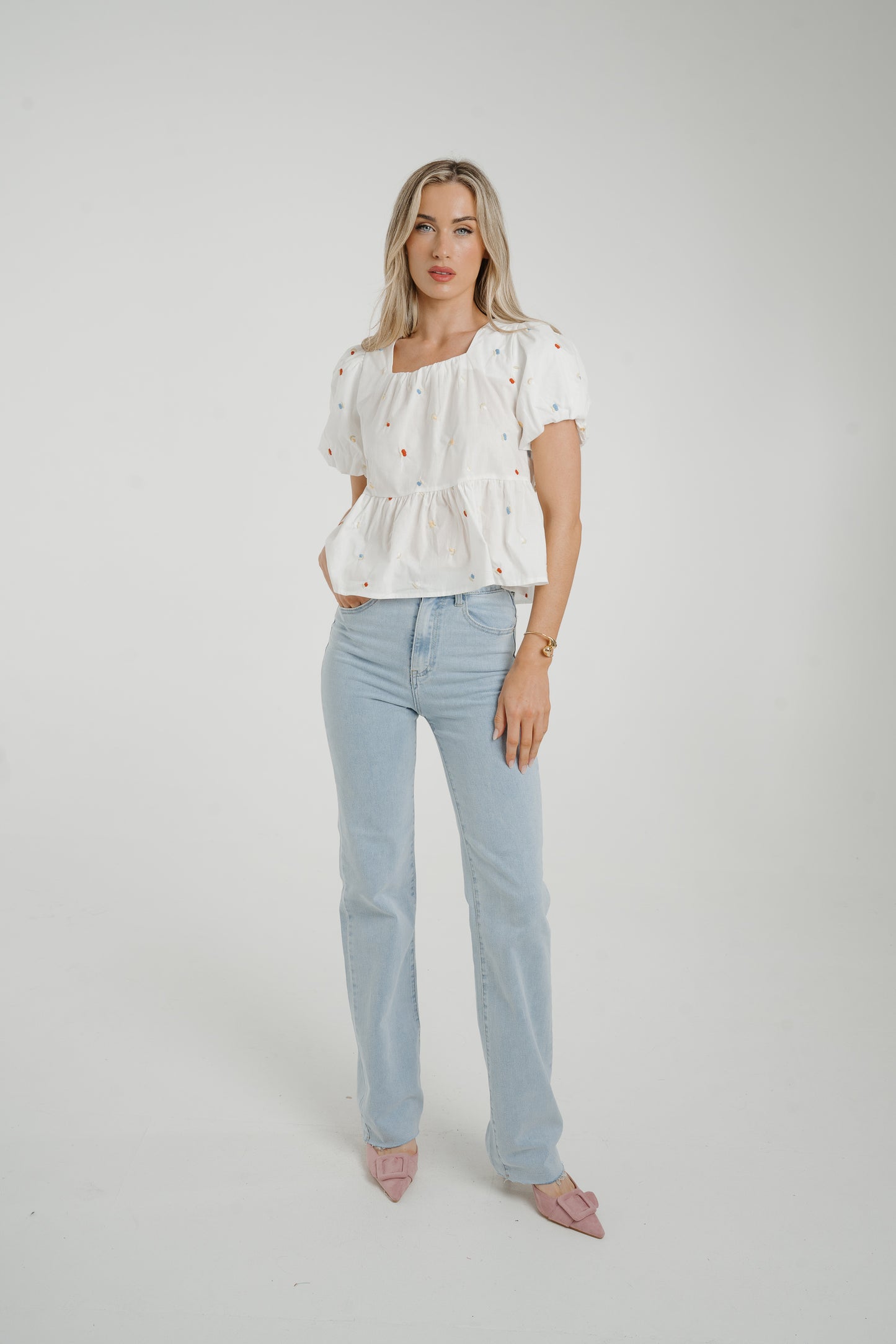 Holly Blue Floral Top In White