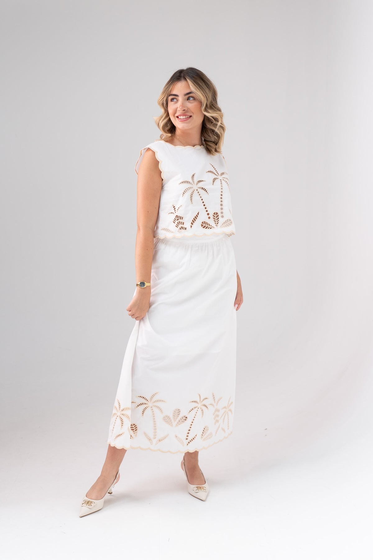 Holly Embroidered Palm Skirt In White