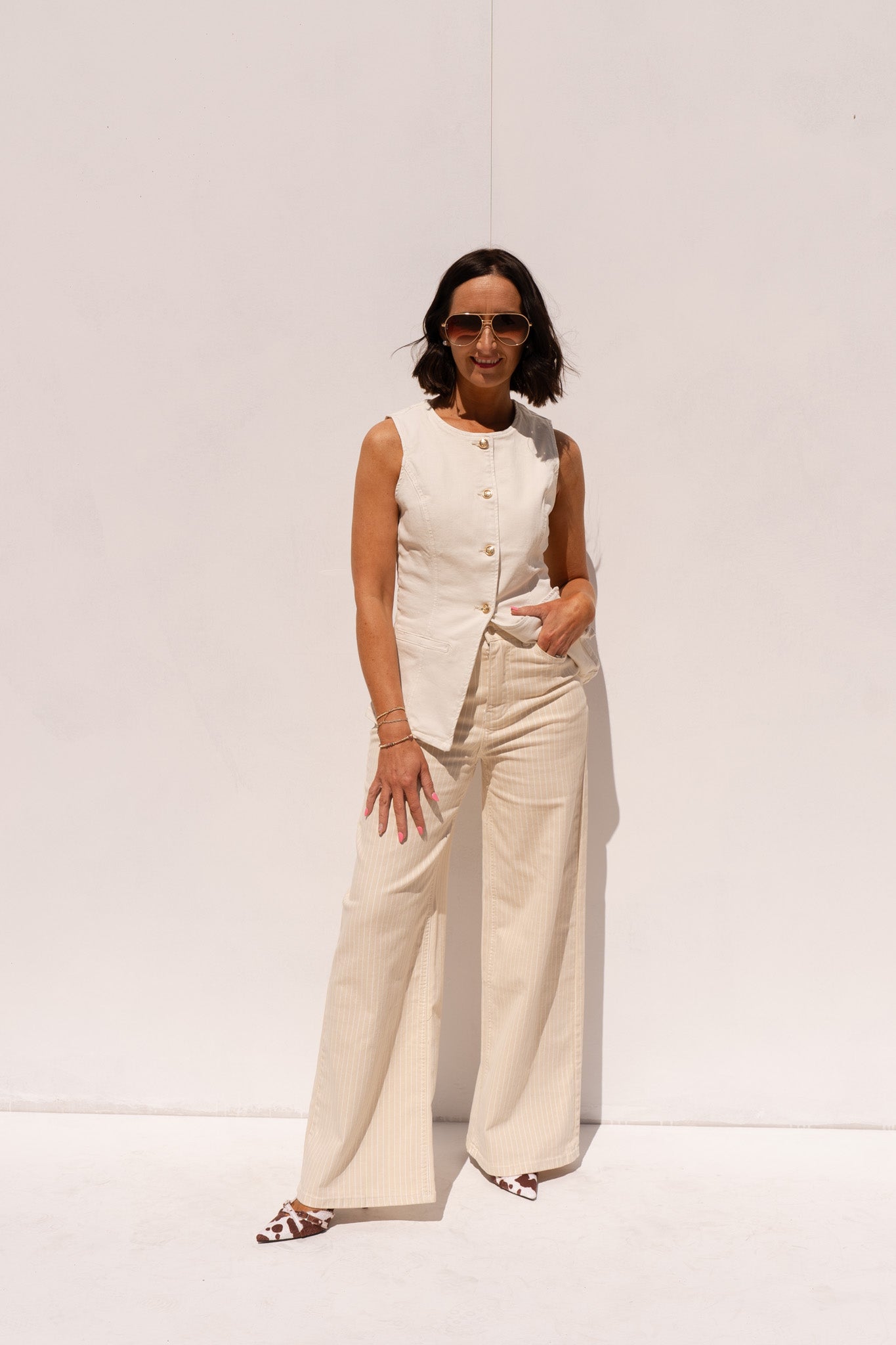 Love Laura Pinstripe Jeans In Neutral