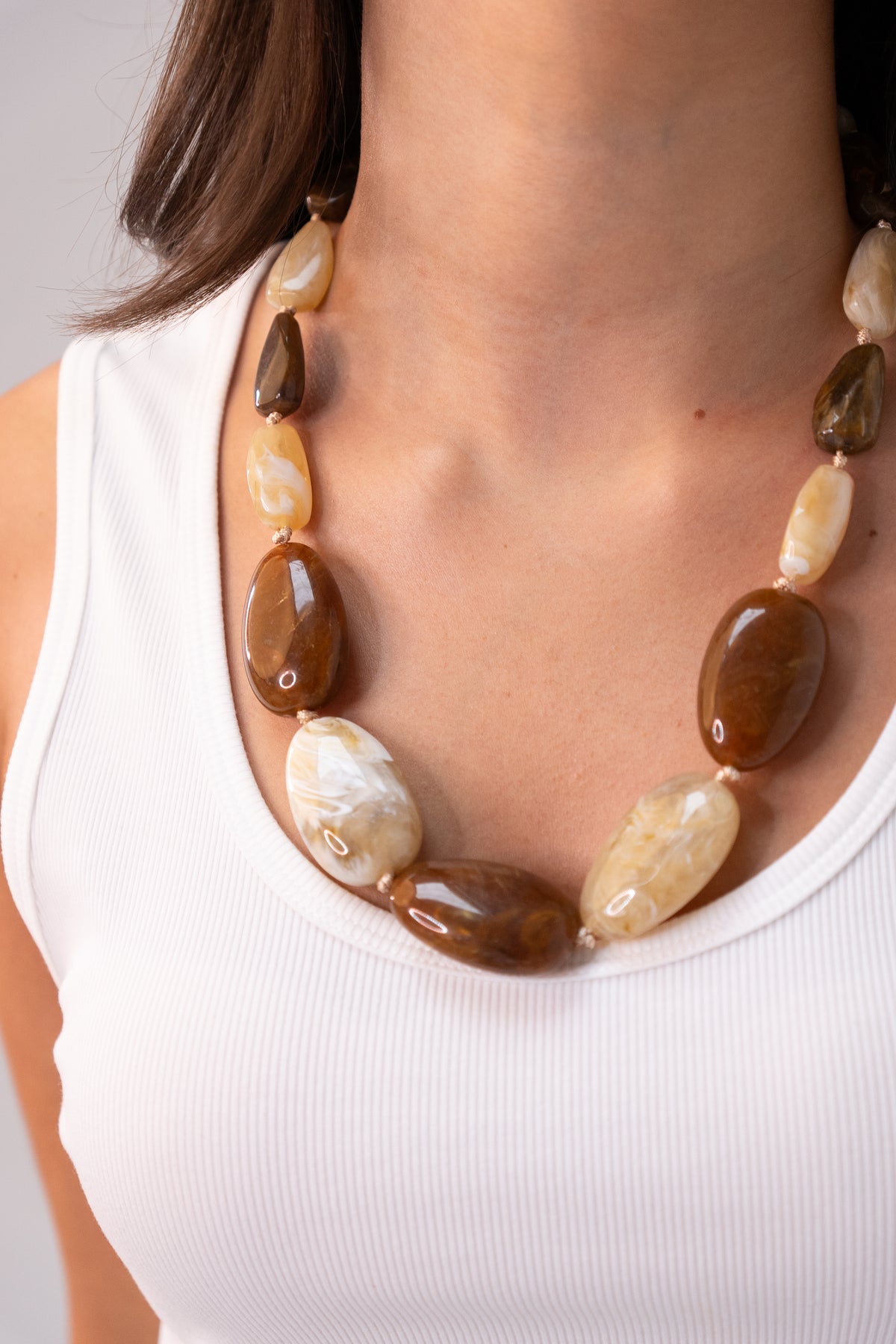Polly Beaded Resin Necklace In Brown Mix