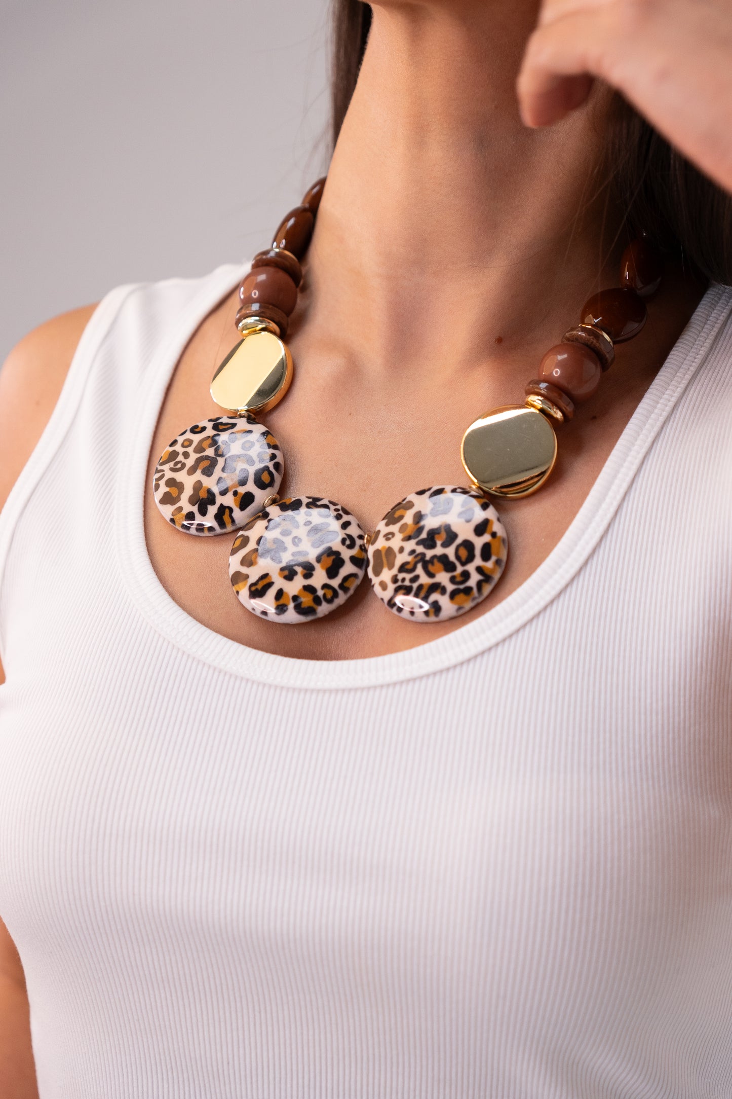 Polly Statement Necklace In Leopard Print