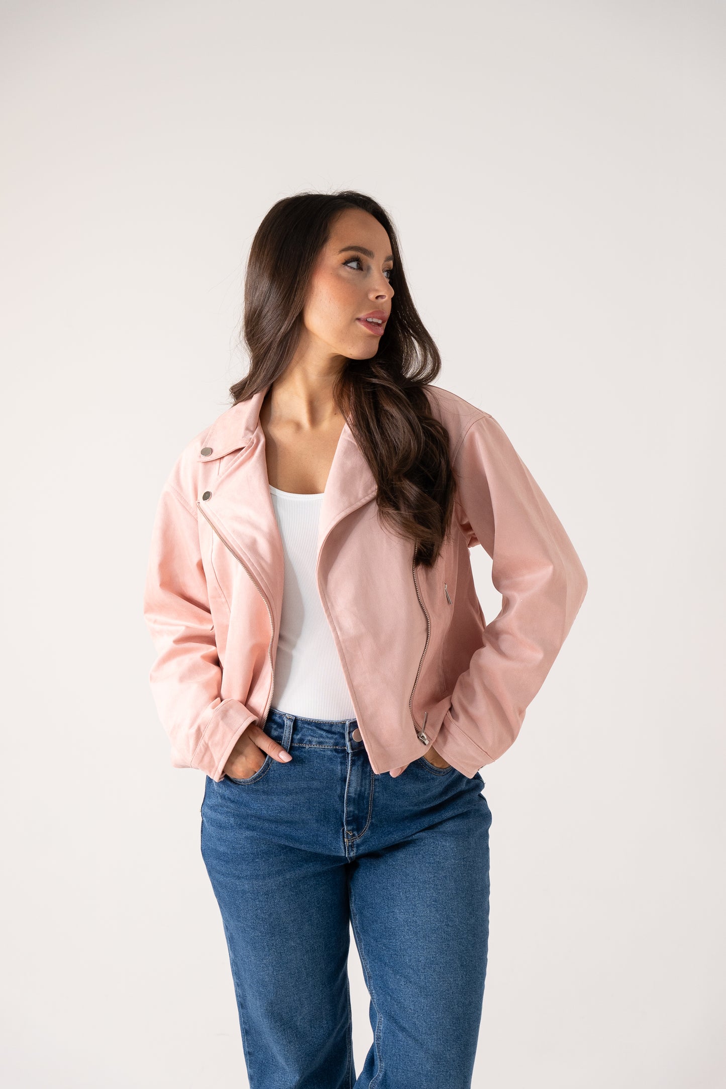 Love Laura Faux Suede Jacket In Soft Pink