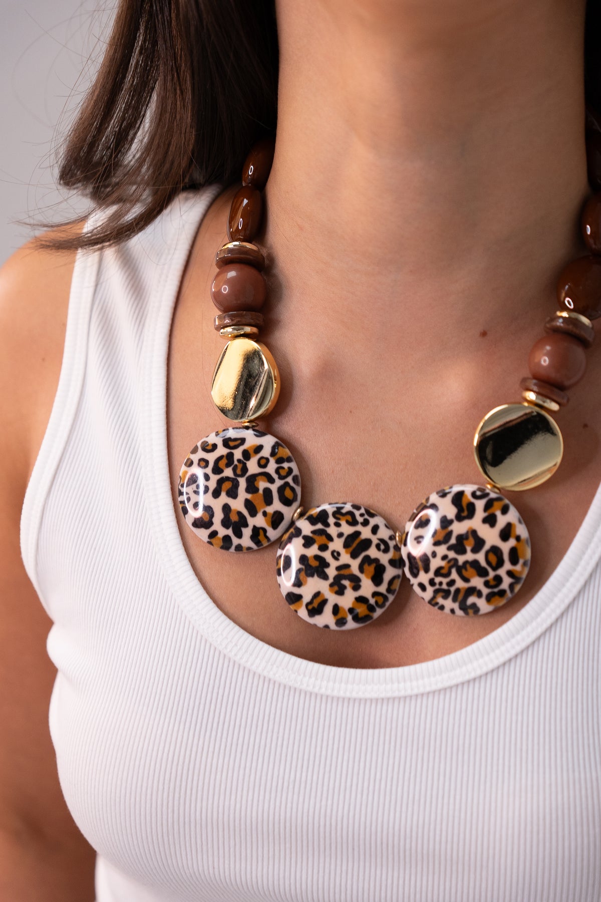 Polly Statement Necklace In Leopard Print