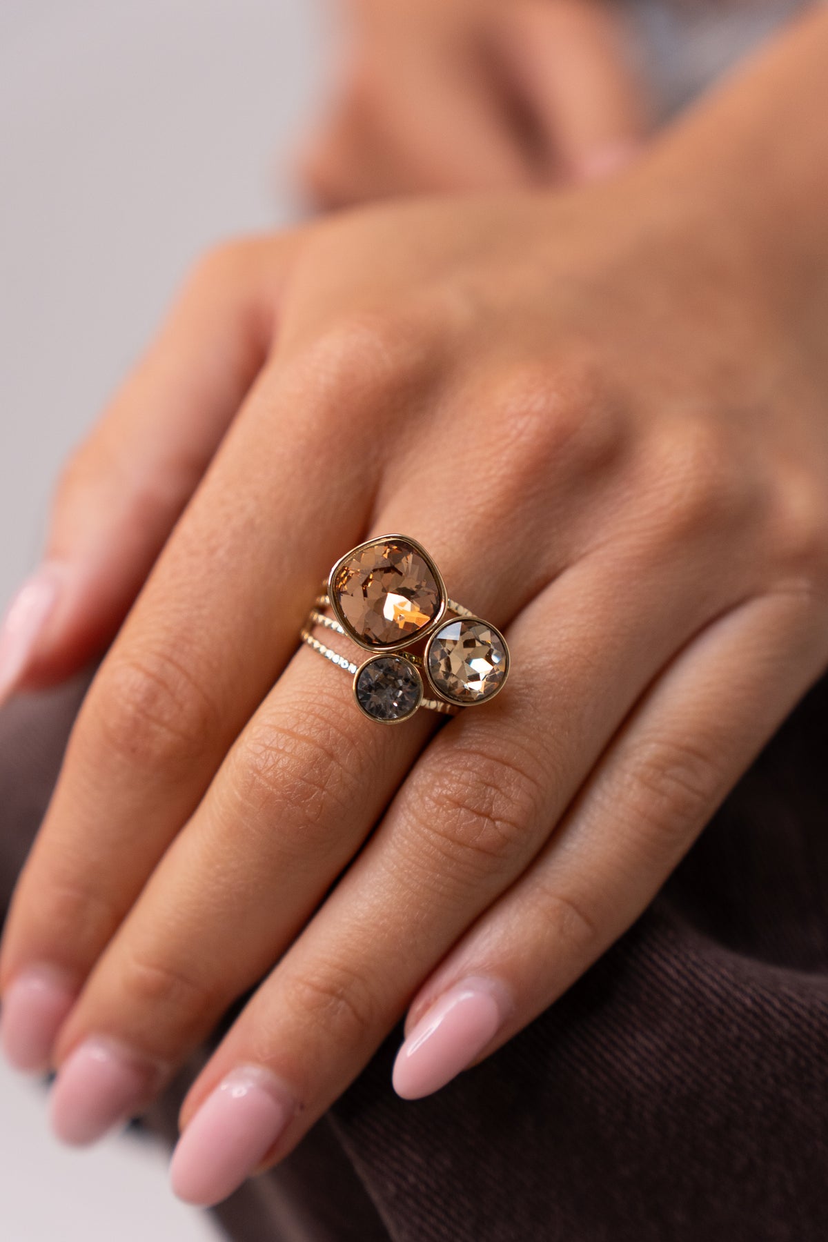 Polly Trilogy Gem Ring In Brown