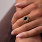Polly Oval Black Stone Ring In Gold