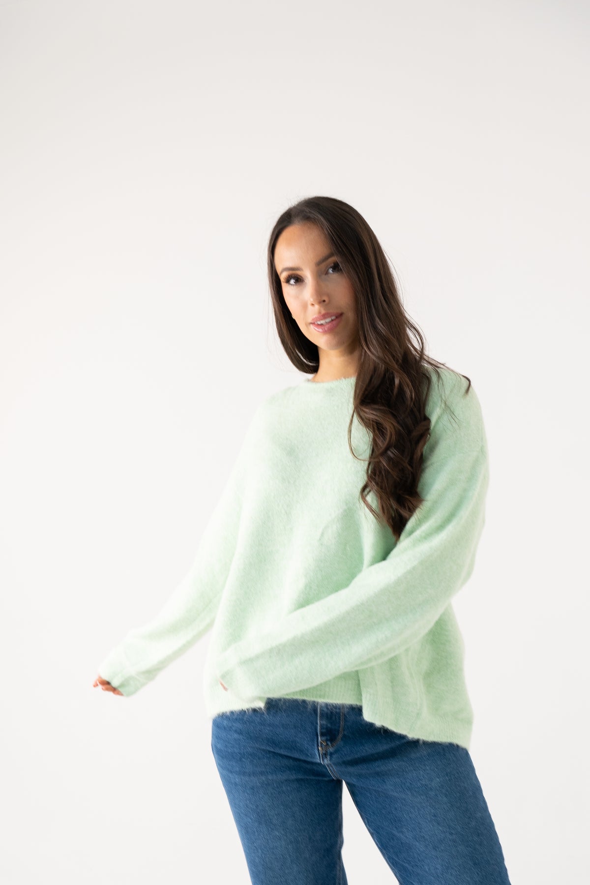 Connie Diamond Print Bow Jumper In Mint