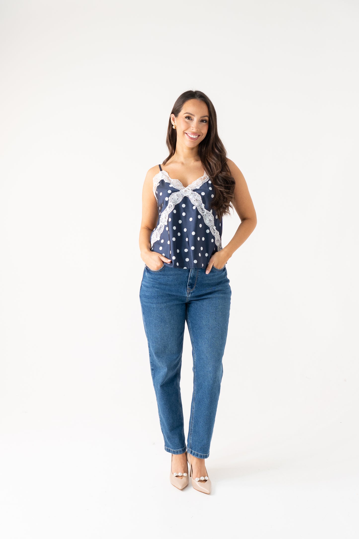 Kiera Polka Dot Cami In Navy