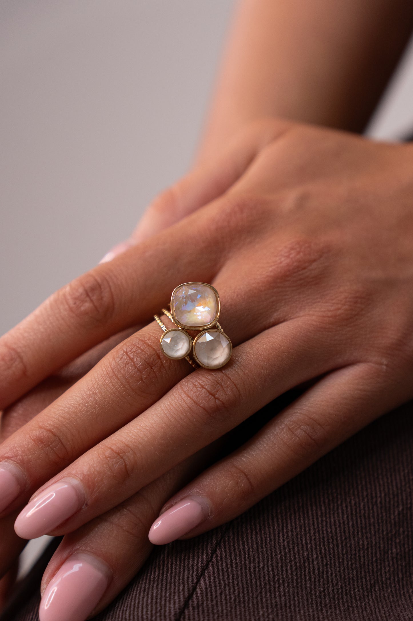 Polly Trilogy Gem Ring In Ivory