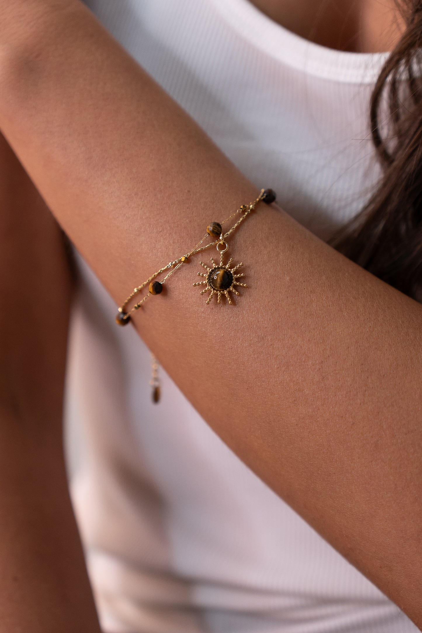 Polly Double Layer Charm Bracelet In Brown Mix