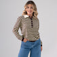 Kendra Half Button Top In Yellow Stripe