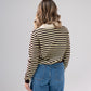 Kendra Half Button Top In Yellow Stripe