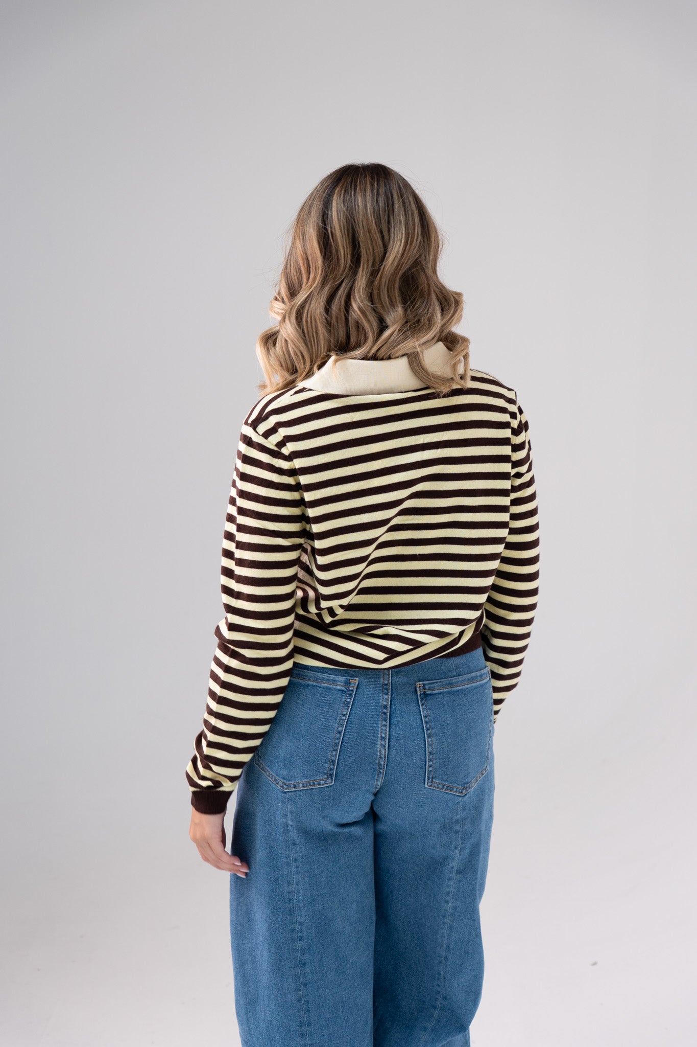 Kendra Half Button Top In Yellow Stripe