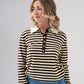 Kendra Half Button Top In Yellow Stripe
