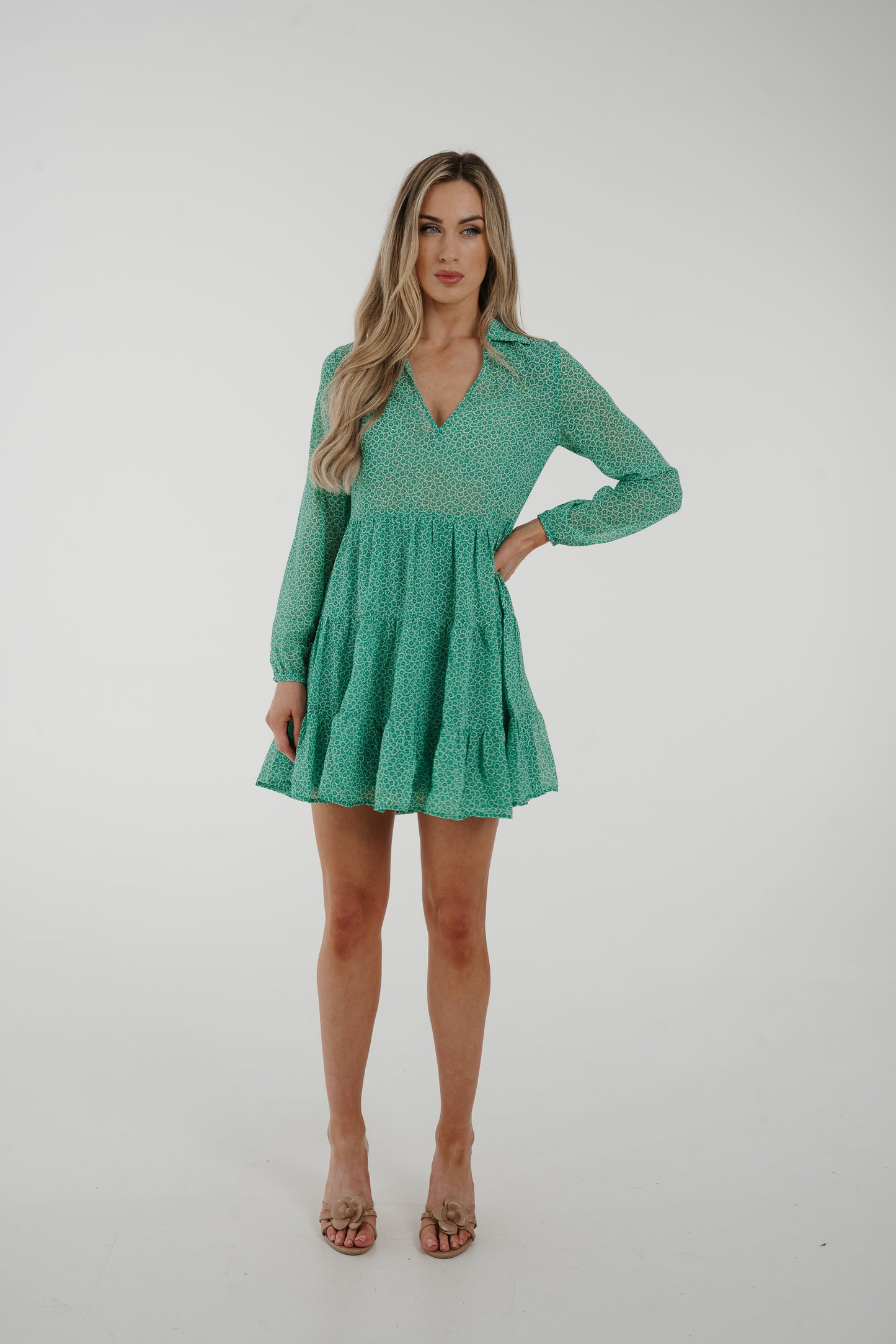 Lila Printed Tiered Dress In Green