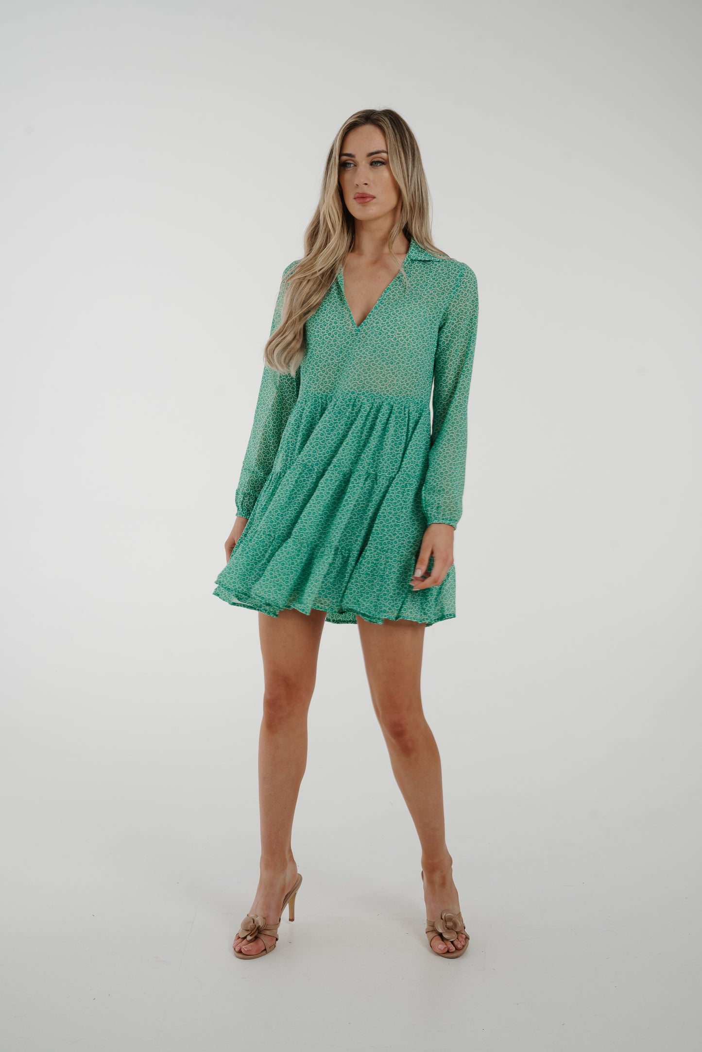 Lila Printed Tiered Dress In Green