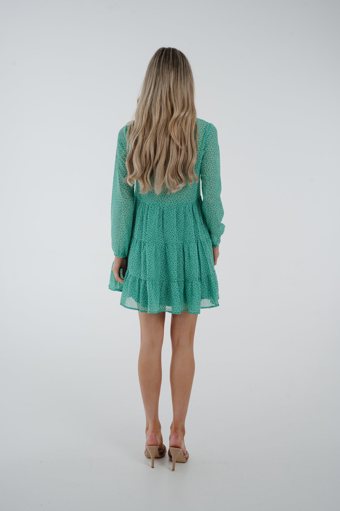 Lila Printed Tiered Dress In Green