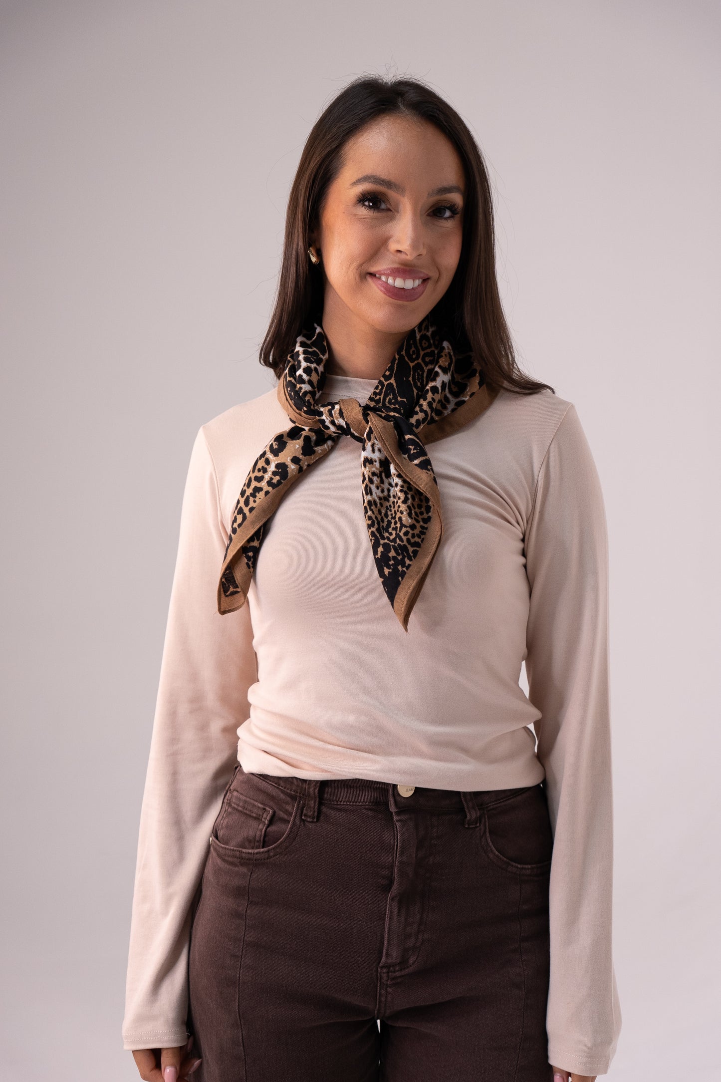 Polly Leopard Print Neck Scarf In Camel