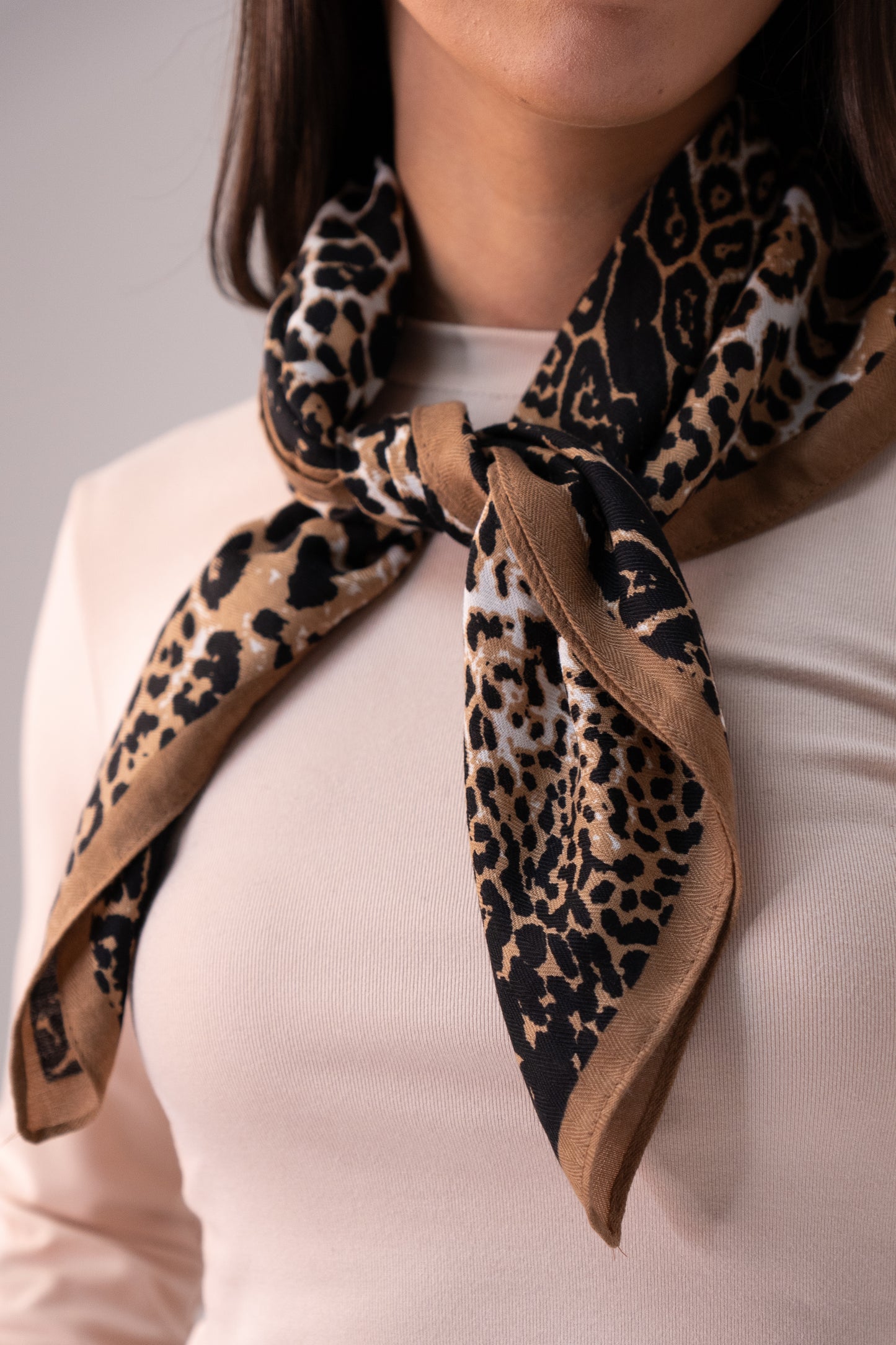 Polly Leopard Print Neck Scarf In Camel