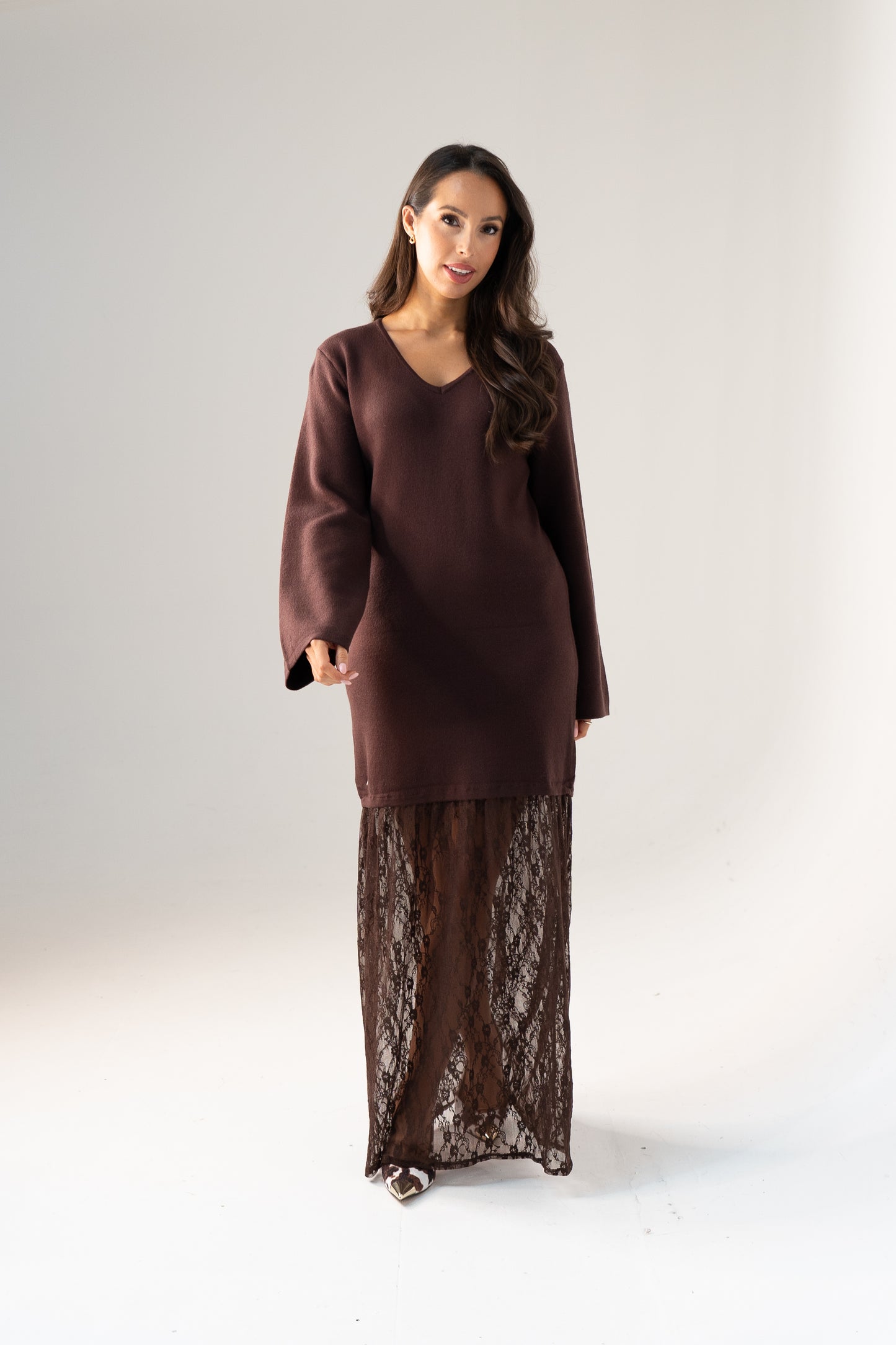 Love Laura Contrast Knit Dress In Chocolate