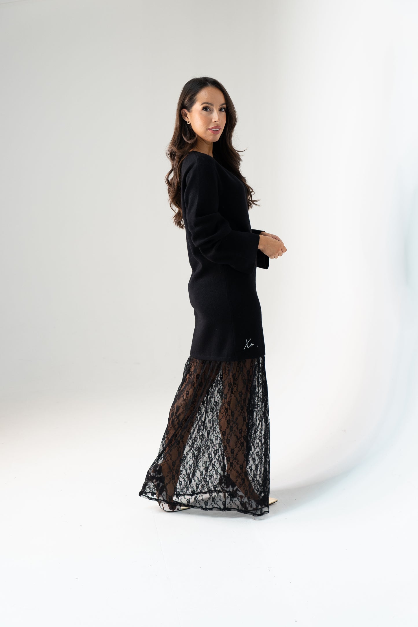 Love Laura Contrast Knit Dress In Black