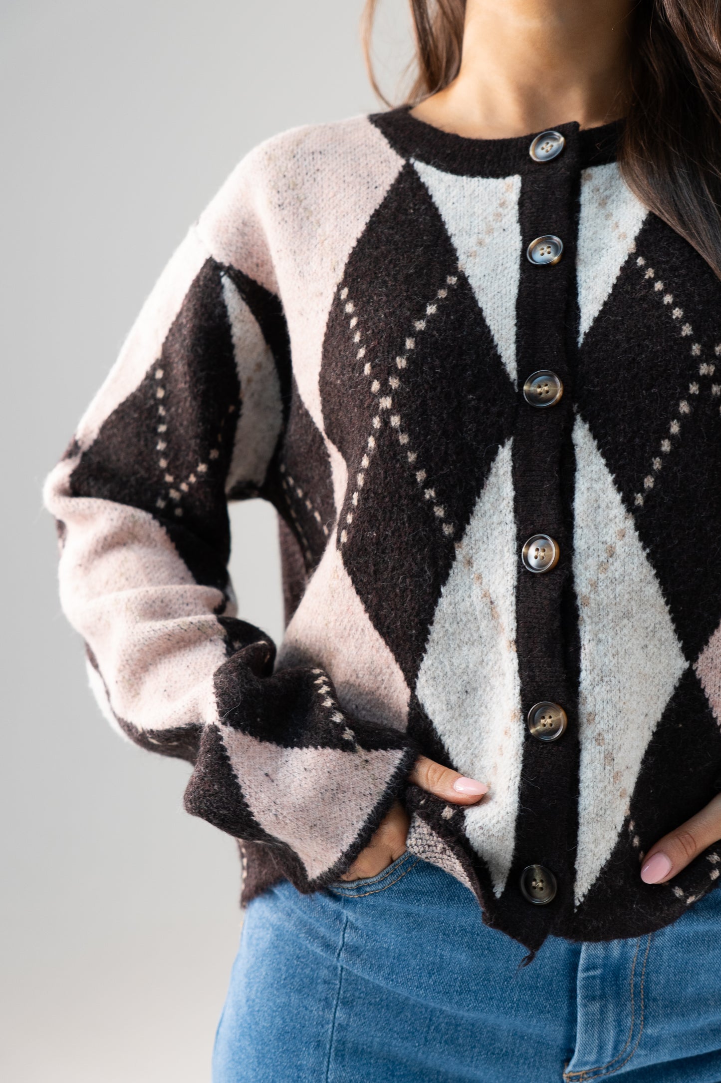 Millie Diamond Knit Cardigan In Pink Mix