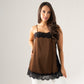 Millie Lace Trim Cami In Chocolate