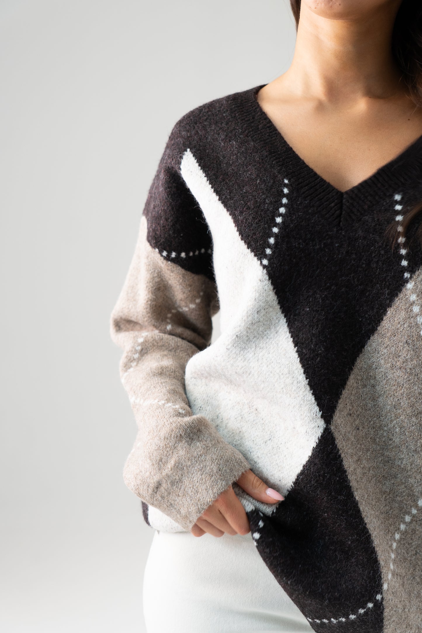 Ella Diamond Knit Jumper In Brown Mix