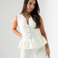 Kendra Split Neck Peplum Waistcoat In Cream