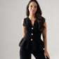 Kendra Split Neck Peplum Waistcoat In Black