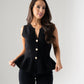 Kendra Split Neck Peplum Waistcoat In Black