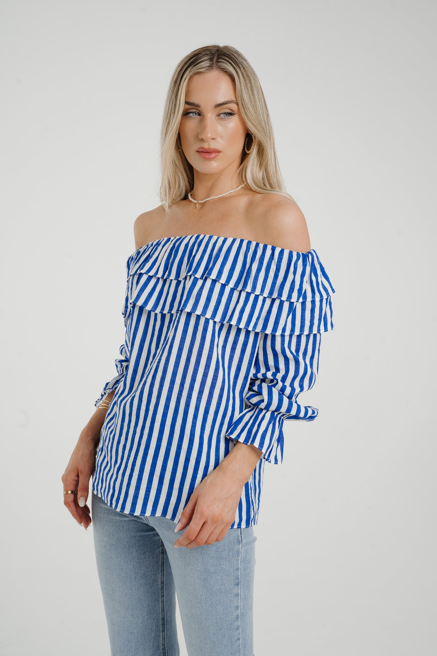 Ally Bardot Top In Blue Stripe