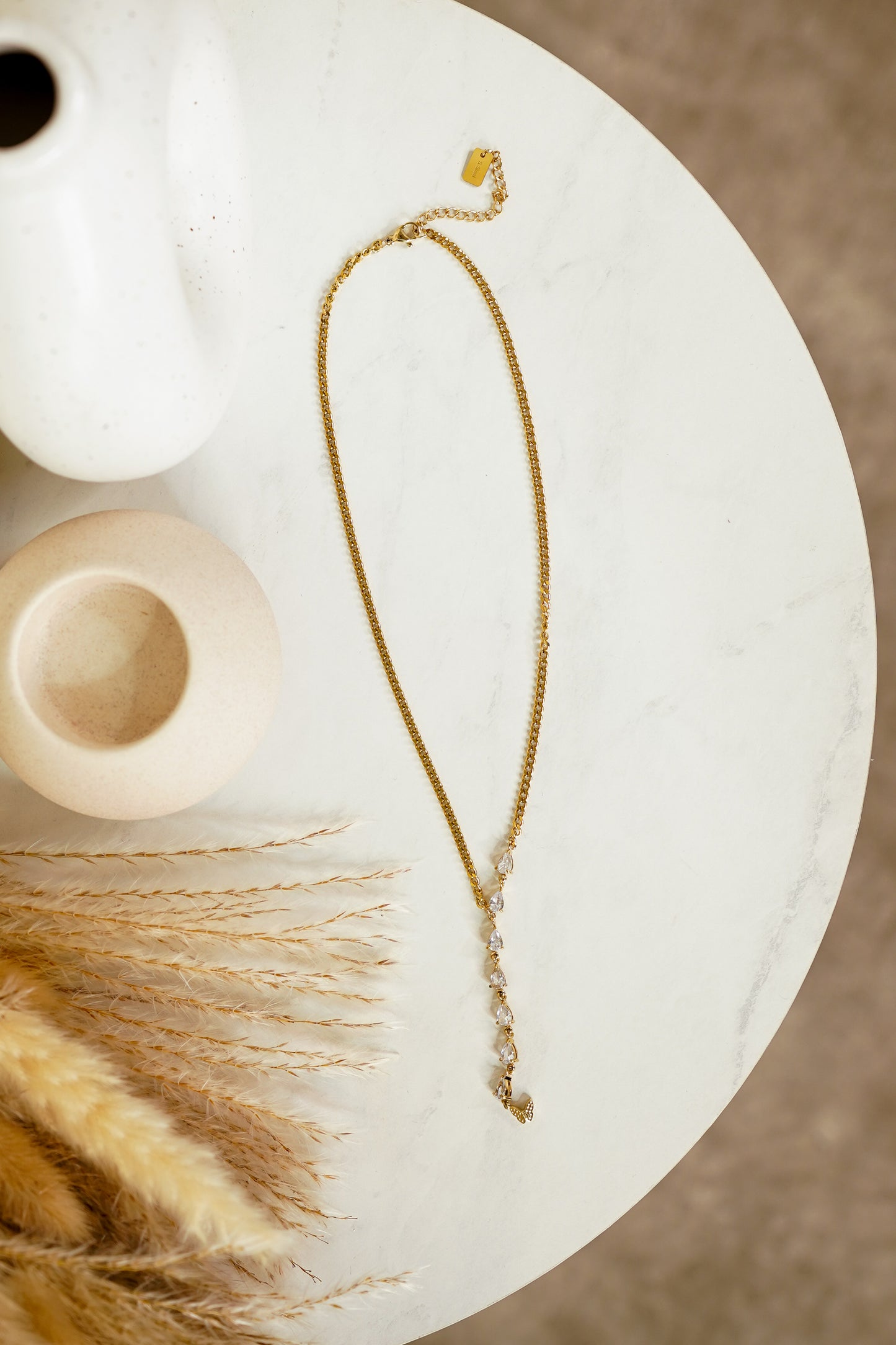 Olive Teardrop Diamante Necklace In Gold