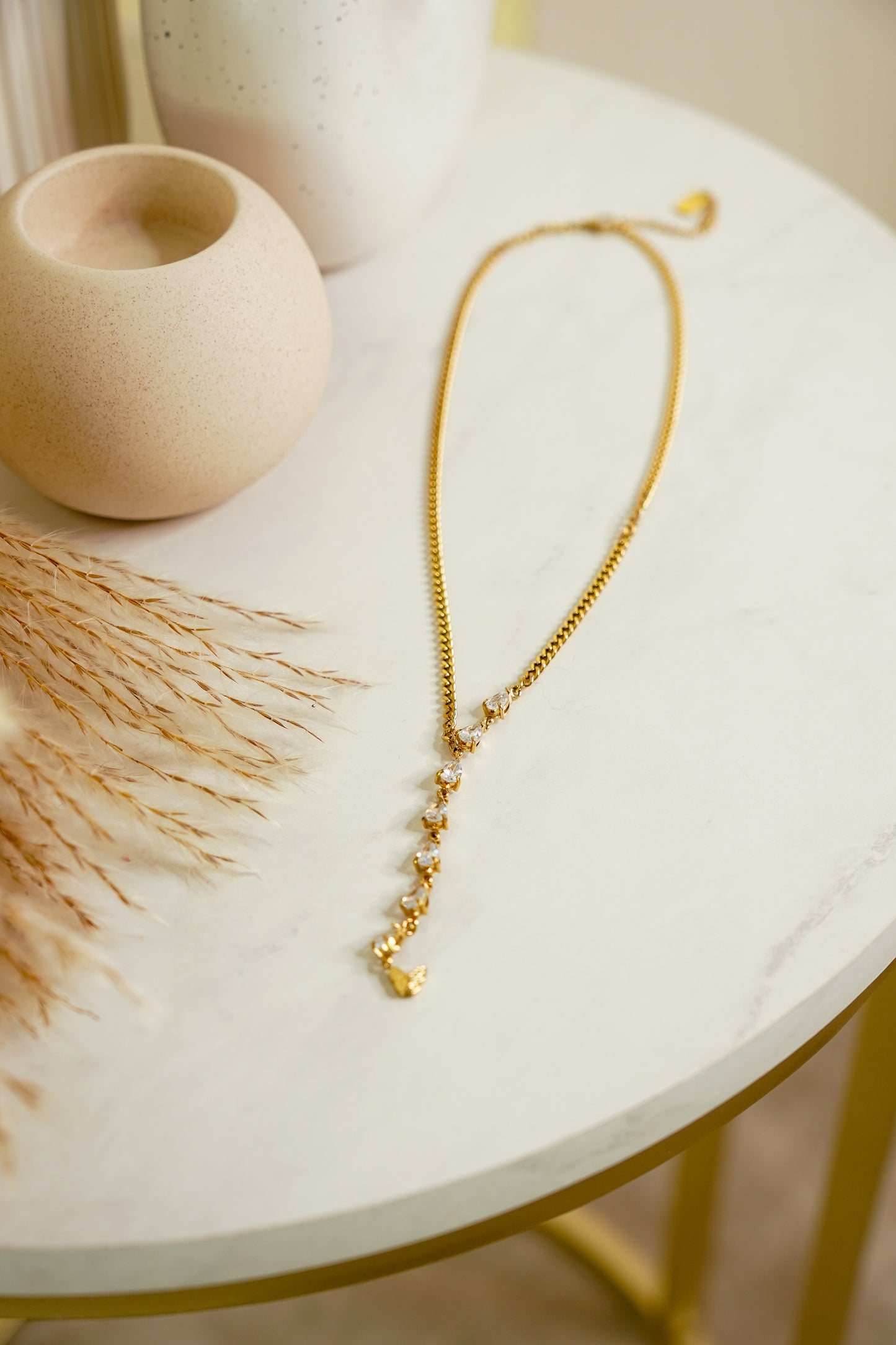Olive Teardrop Diamante Necklace In Gold