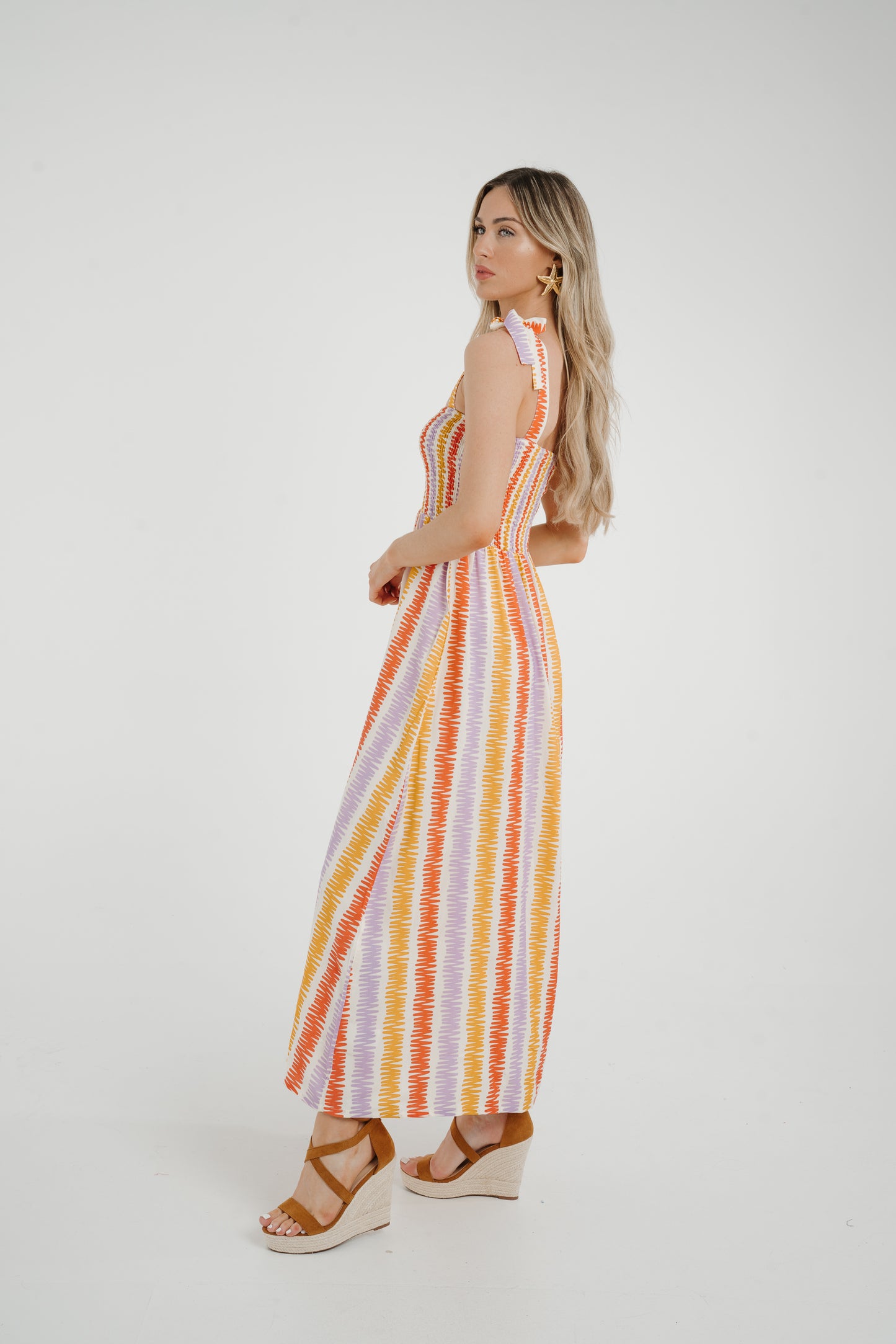 Frankie Stripe Tie Shoulder Dress In Coral Mix