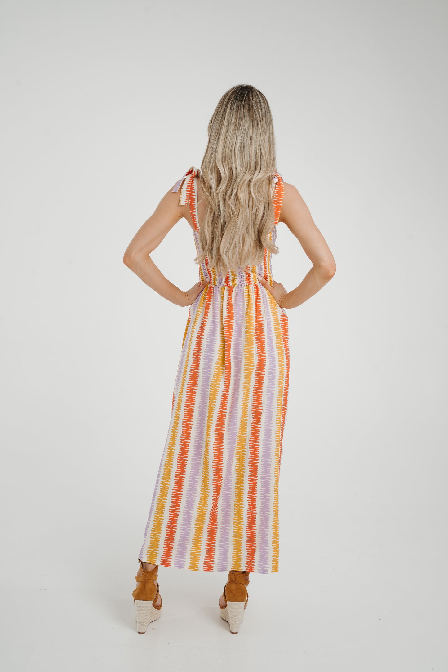 Frankie Stripe Tie Shoulder Dress In Coral Mix