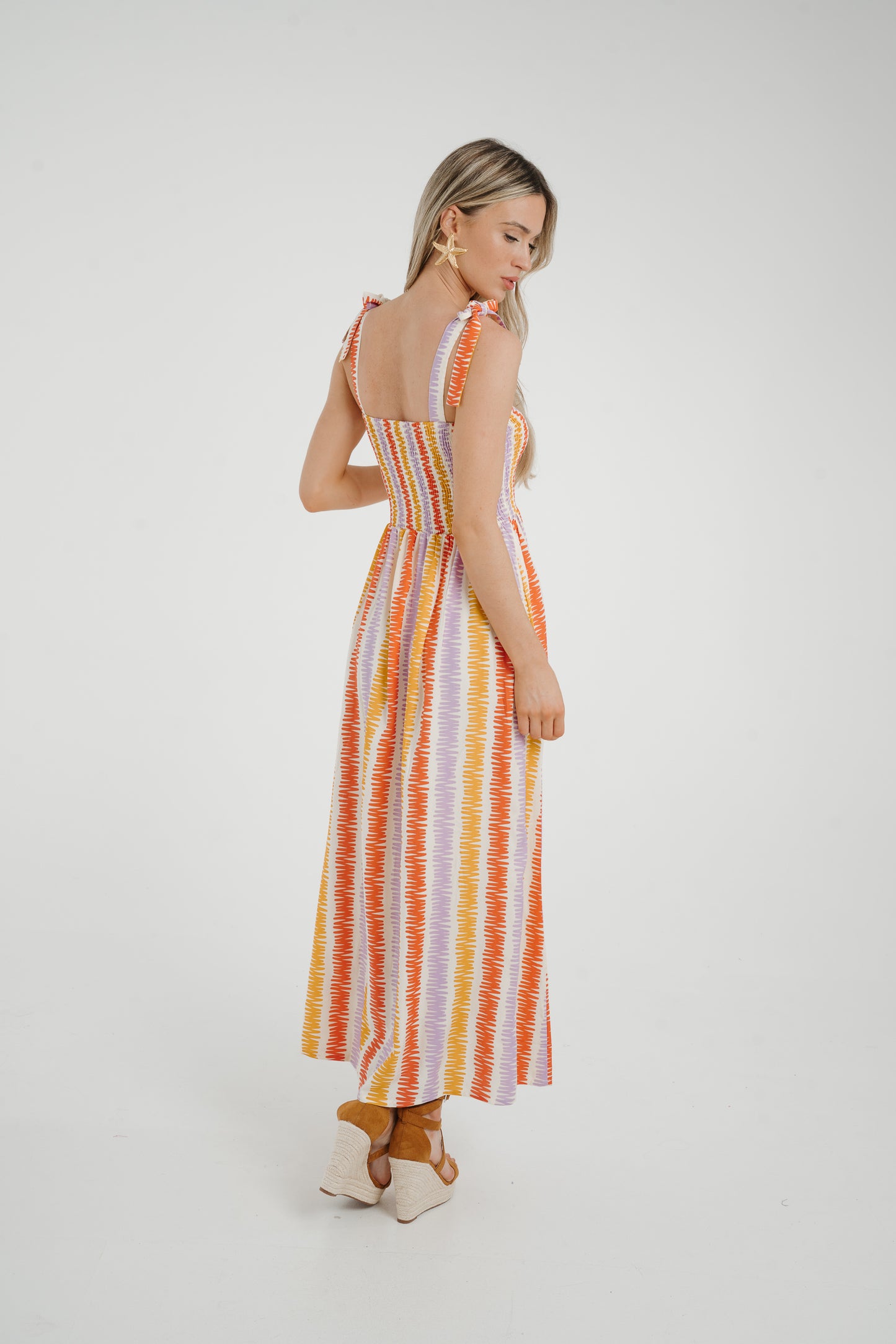 Frankie Stripe Tie Shoulder Dress In Coral Mix