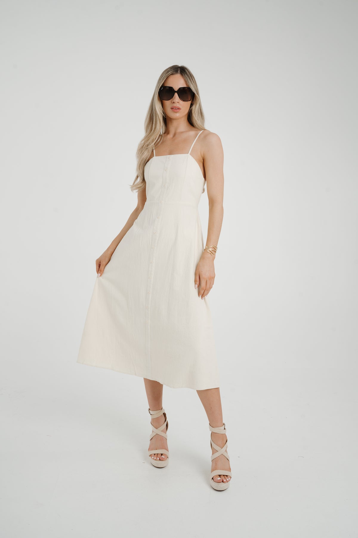 Frankie Button Front Dress In Cream