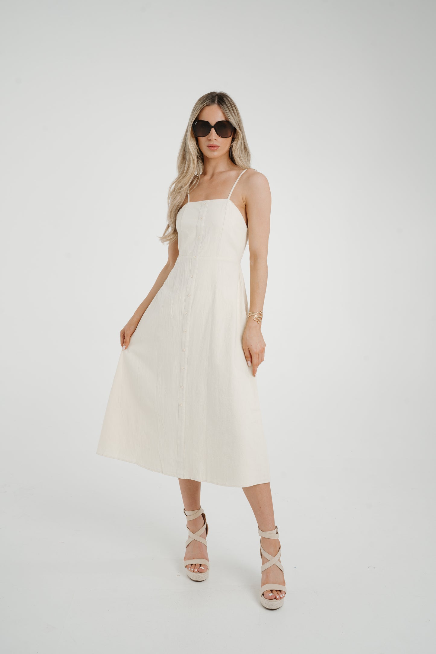 Frankie Button Front Dress In Cream