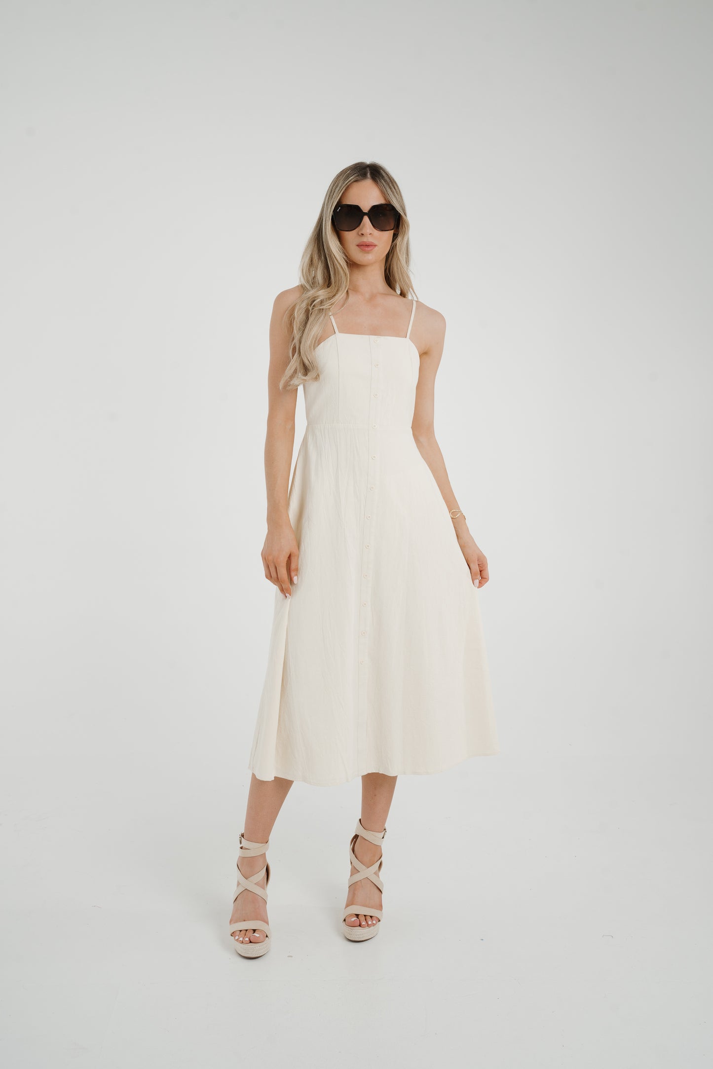 Frankie Button Front Dress In Cream
