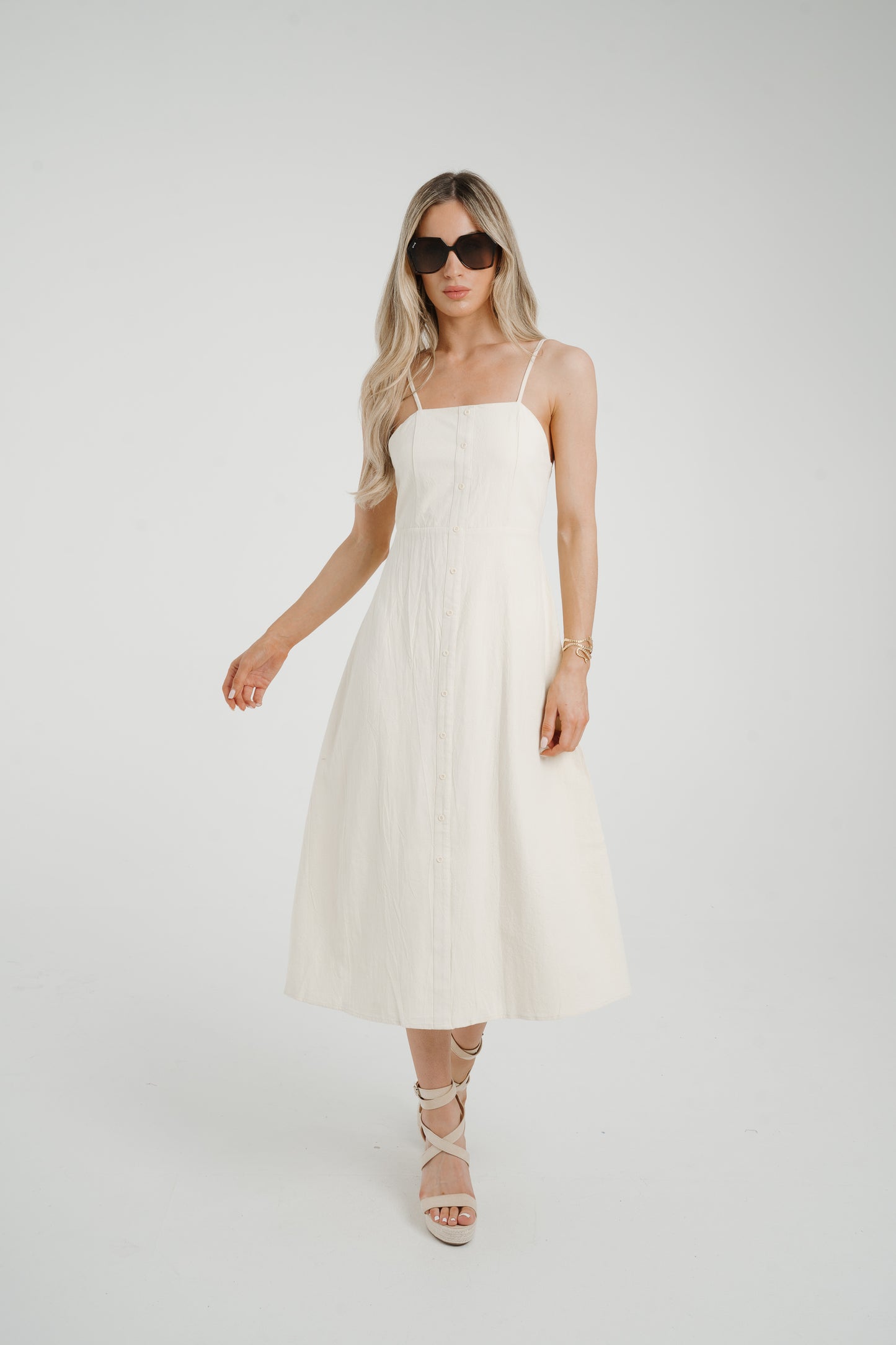 Frankie Button Front Dress In Cream