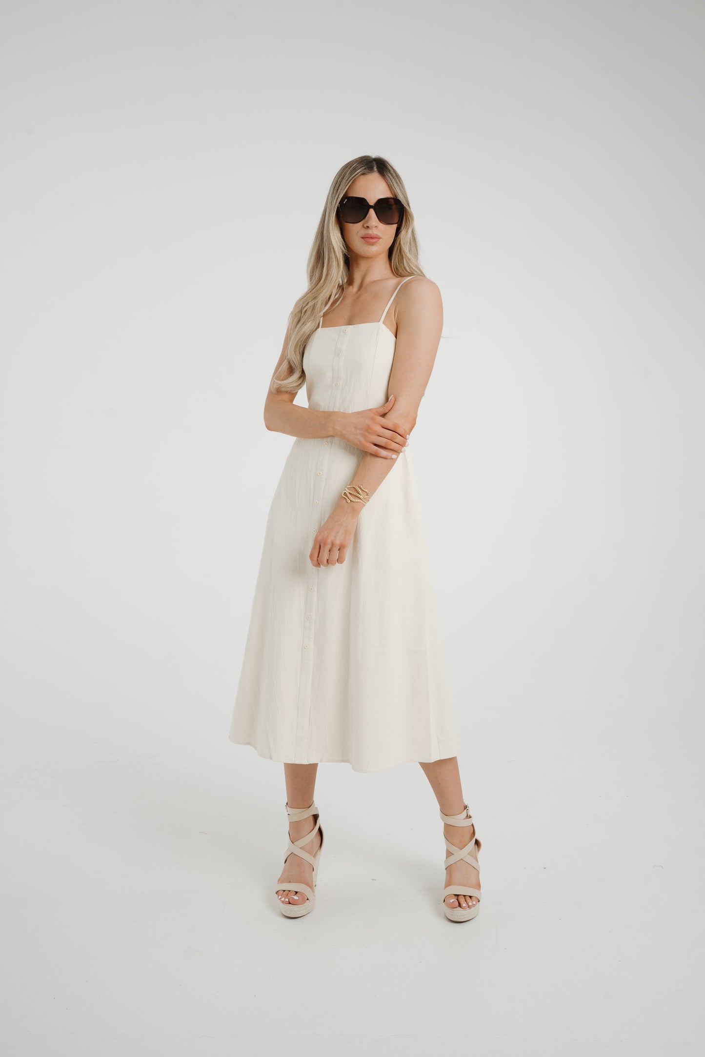 Frankie Button Front Dress In Cream