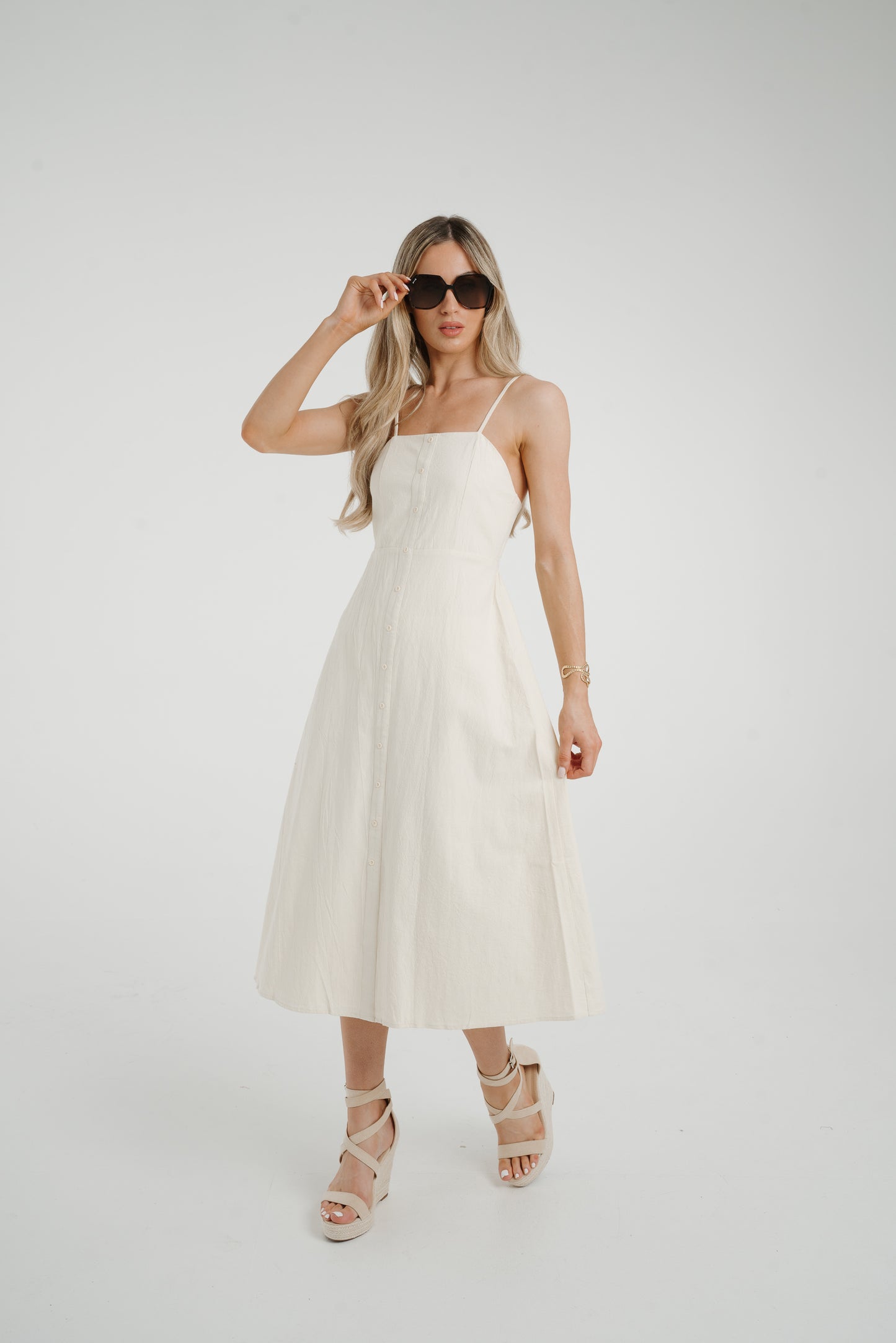 Frankie Button Front Dress In Cream