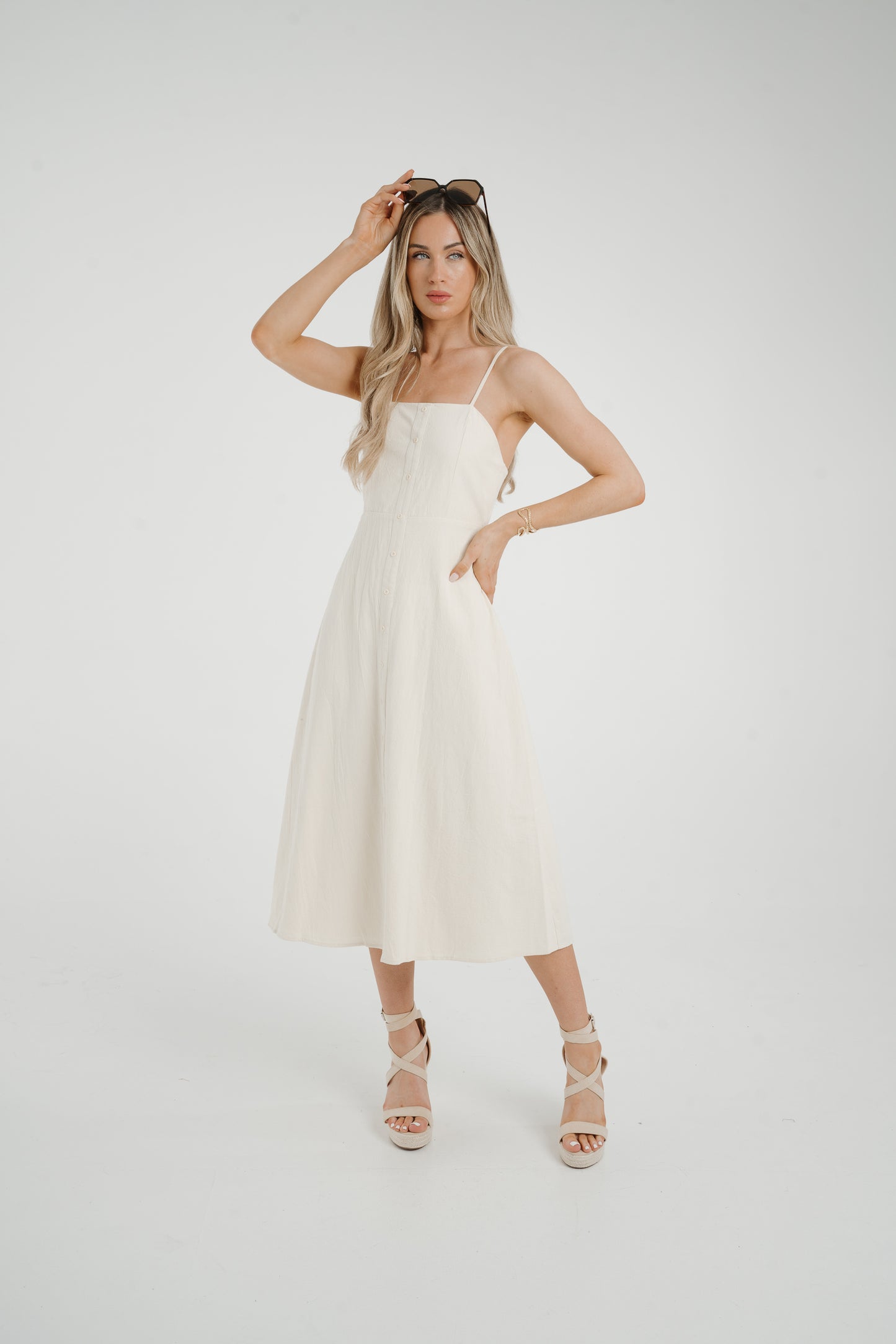 Frankie Button Front Dress In Cream