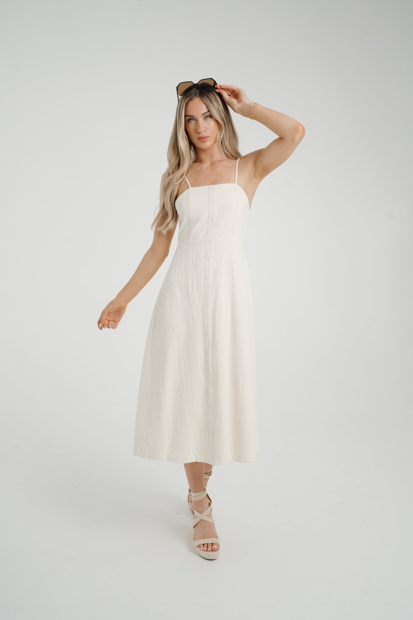 Frankie Button Front Dress In Cream