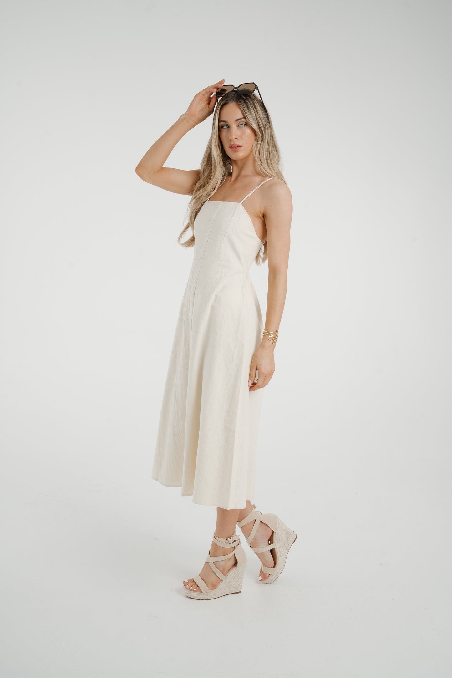Frankie Button Front Dress In Cream
