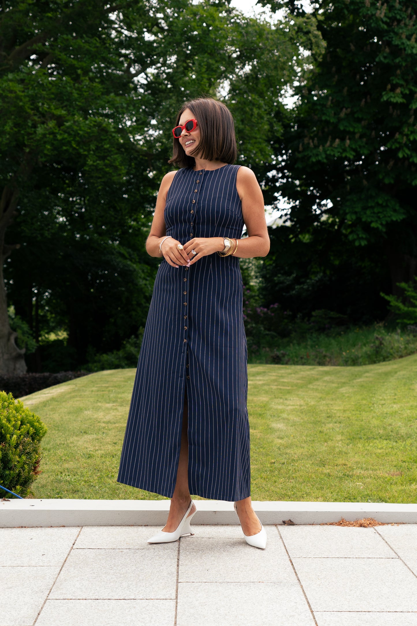 Love Laura Pinstripe Shirt Dress In Navy